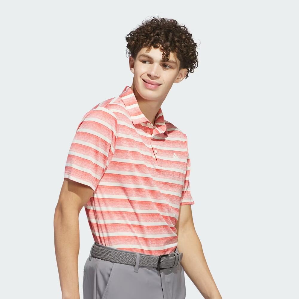ADIDAS Striped Polo Shirt Orange Two Color Short Sleeve Golf Tee Active Men's XL